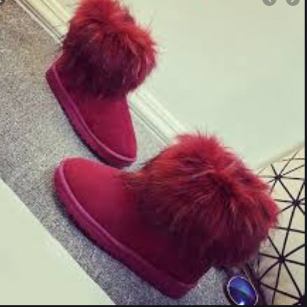 Fuzzy red velvet boots
